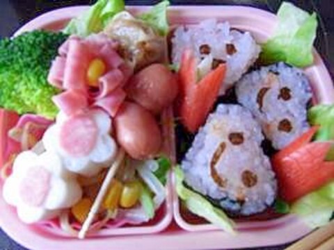 本日　ののちゃんお弁当(13)「ハートとお花がいっぱい」